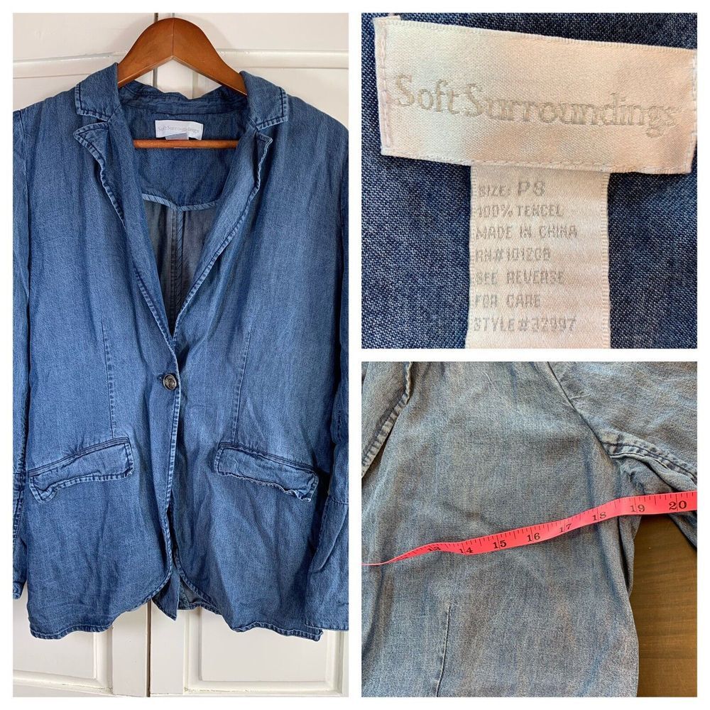 Soft Surroundings Chambray Jacket Women's PS Petite Small Tencel Blue Blazer